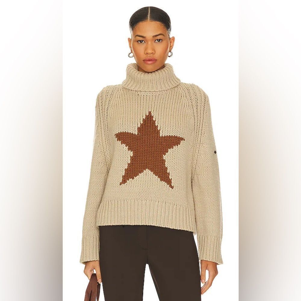 Goldbergh Apres Beauty Sweater Sand Tan Brown Turtleneck Small Star Sweater NWT